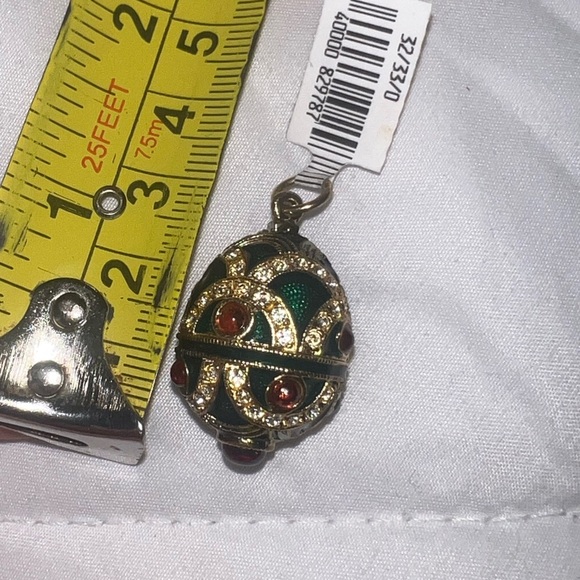 Egg Pendant Faberge Style Sterling Silver Gold Plated Green - Picture 5 of 15